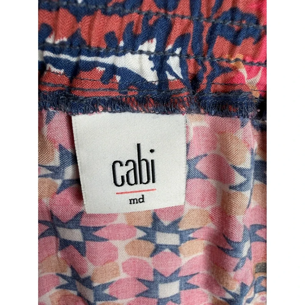Cabi Elastic Waist Colorful Tiered Floral Print Skirt size Medium Red/Blue #5053